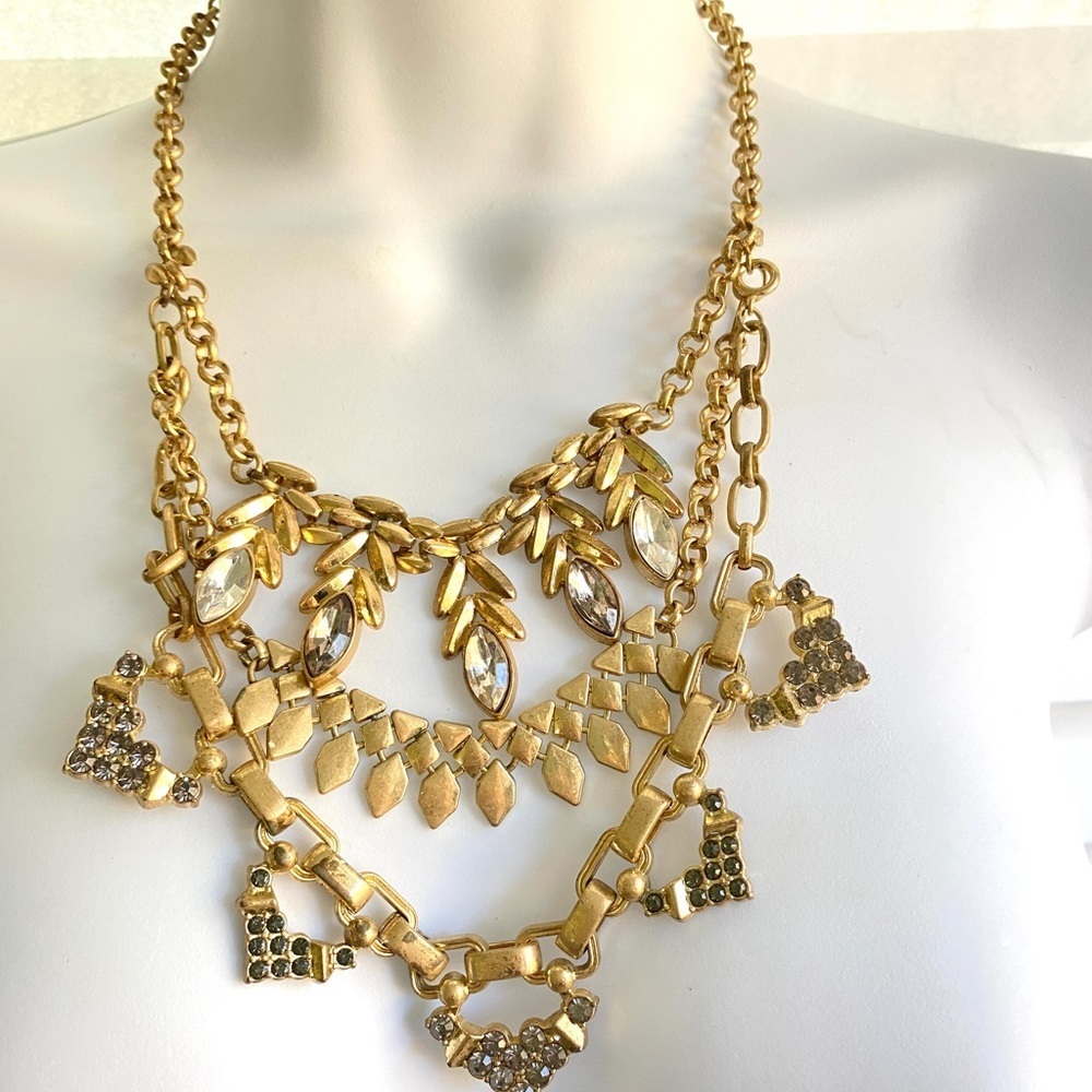 LANI Goldtone Triple Layer Rhinestone Necklace